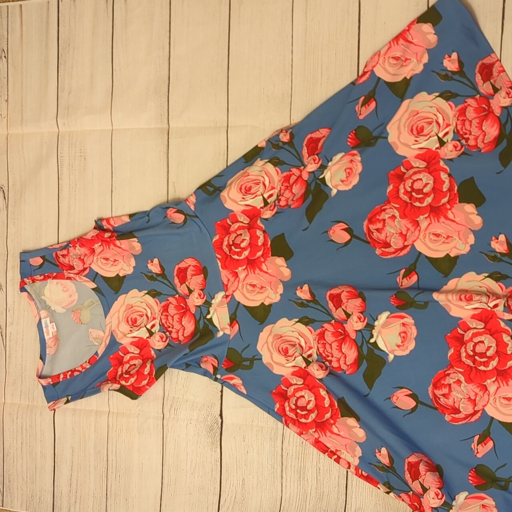 Lularoe Nikki dress with pockets blue with pink flowers NWOT